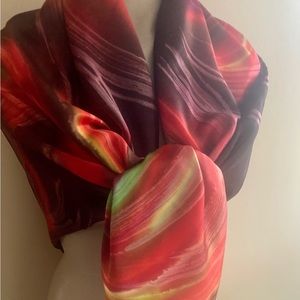 Extra large silk scarf/shawl. Glowing colours. Northern Lights